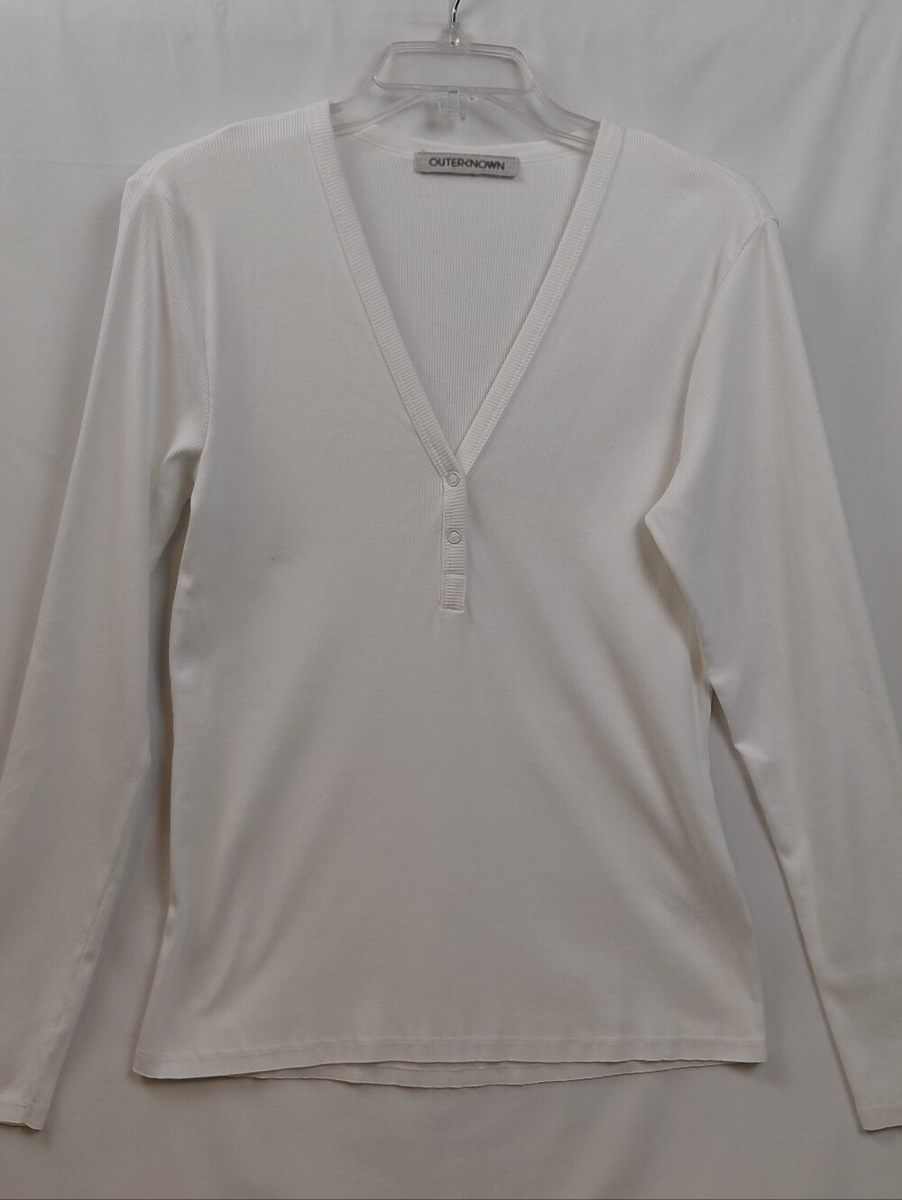 Outerknown Henley Long Sleeve Shirt Women's Size Large White Ribbed Organic